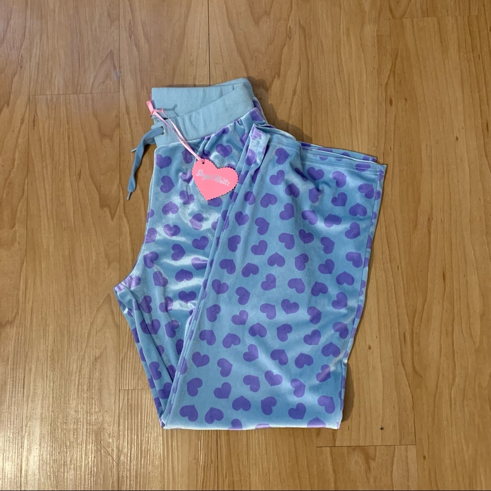blue velvet velour track pants